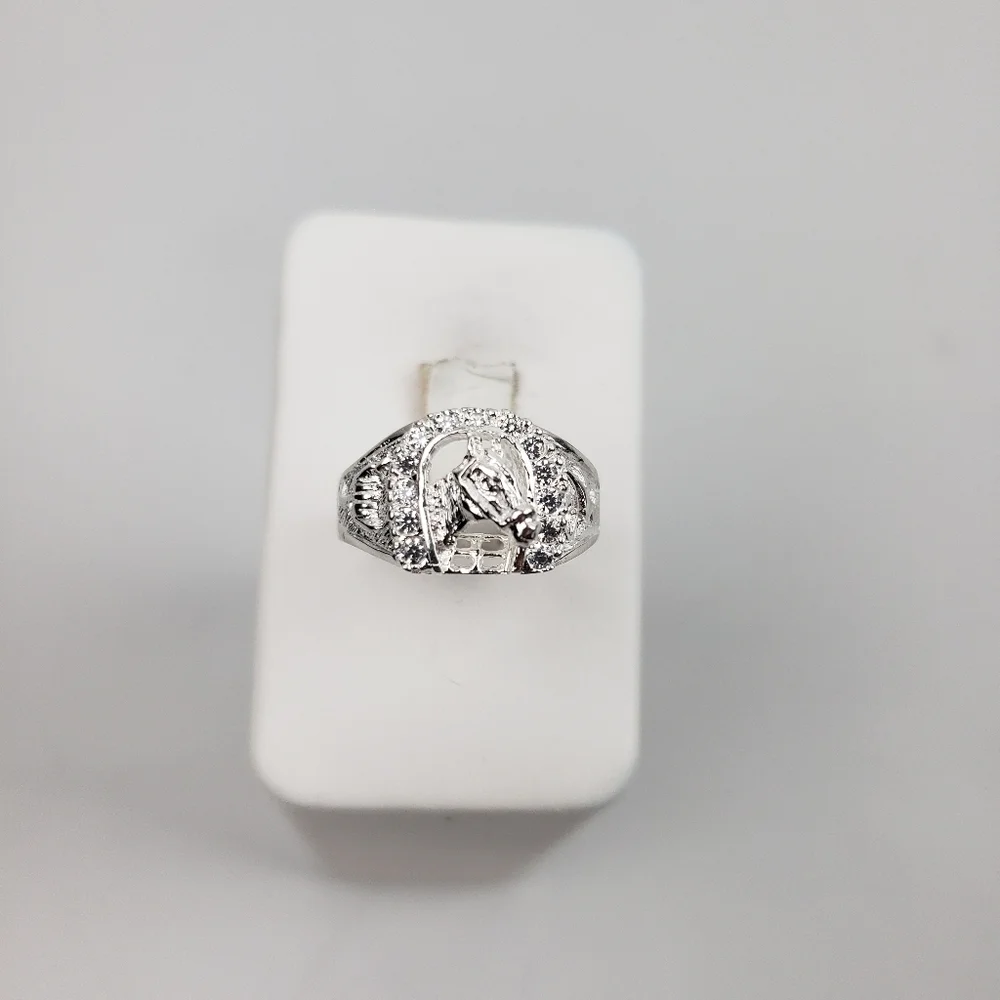 925 sterling silver men's horse with zircon ston Ring size 11.5‎ New - Picture 3 of 16